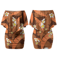 Orange Banana Leaf Hawaii Family Matching Off Shoulder Short Dress and Hawaiian Shirt Lau Maia Plumeria Tropical Summer Vibes