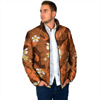 Orange Banana Leaf Hawaii Padded Jacket Lau Maia Plumeria Tropical Summer Vibes