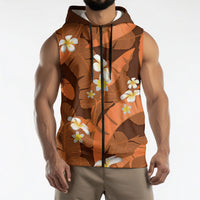 Orange Banana Leaf Hawaii Sleeveless Zip Hoodie Lau Maia Plumeria Tropical Summer Vibes