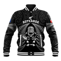 New Zealand Aotearoa Rugby Baseball Jacket NZ Tiki With Maori Fern World Cup Black Version LT14 Unisex Black - Polynesian Pride