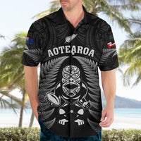 New Zealand Aotearoa Rugby Hawaiian Shirt NZ Tiki With Maori Fern World Cup Black Version LT14 - Polynesian Pride