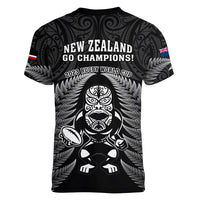 New Zealand Aotearoa Rugby Women V Neck T Shirt NZ Tiki With Maori Fern World Cup Black Version LT14 - Polynesian Pride