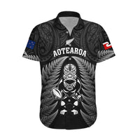 Custom New Zealand Aotearoa Rugby Hawaiian Shirt NZ Tiki With Maori Fern World Cup Black Version LT14 Black - Polynesian Pride