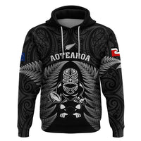 Custom New Zealand Aotearoa Rugby Hoodie NZ Tiki With Maori Fern World Cup Black Version LT14 Pullover Hoodie Black - Polynesian Pride