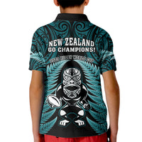 New Zealand Aotearoa Rugby Kid Polo Shirt NZ Tiki With Maori Fern World Cup Turquoise Version LT14 - Polynesian Pride