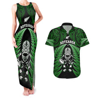 New Zealand Aotearoa Rugby Couples Matching Tank Maxi Dress and Hawaiian Shirt NZ Tiki With Maori Fern World Cup Green Version LT14 Green - Polynesian Pride