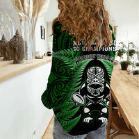 New Zealand Aotearoa Rugby Women Casual Shirt NZ Tiki With Maori Fern World Cup Green Version LT14 - Polynesian Pride
