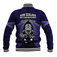 New Zealand Aotearoa Rugby Baseball Jacket NZ Tiki With Maori Fern World Cup Blue Version LT14 - Polynesian Pride