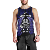 New Zealand Aotearoa Rugby Men Tank Top NZ Tiki With Maori Fern World Cup Blue Version LT14 - Polynesian Pride
