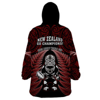 New Zealand Aotearoa Rugby Wearable Blanket Hoodie NZ Tiki With Maori Fern World Cup Red Version LT14 - Polynesian Pride