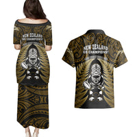 New Zealand Aotearoa Rugby Couples Matching Puletasi Dress and Hawaiian Shirt NZ Tiki With Maori Fern World Cup Gold Version LT14 - Polynesian Pride