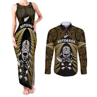 New Zealand Aotearoa Rugby Couples Matching Tank Maxi Dress and Long Sleeve Button Shirts NZ Tiki With Maori Fern World Cup Gold Version LT14 Gold - Polynesian Pride