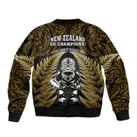 New Zealand Aotearoa Rugby Sleeve Zip Bomber Jacket NZ Tiki With Maori Fern World Cup Gold Version LT14 - Polynesian Pride