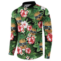 Pineapple Skull Aloha Hawaii Button Sweatshirt Summer Vibes Tropical Seamless Pattern - Polynesian Pride