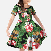 Pineapple Skull Aloha Hawaii Kid Short Sleeve Dress Summer Vibes Tropical Seamless Pattern - Polynesian Pride