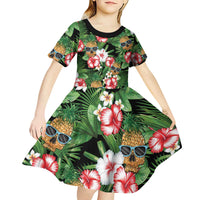 Pineapple Skull Aloha Hawaii Kid Short Sleeve Dress Summer Vibes Tropical Seamless Pattern - Polynesian Pride