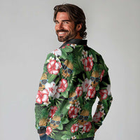 Pineapple Skull Aloha Hawaii Long Sleeve Polo Shirt Summer Vibes Tropical Seamless Pattern - Polynesian Pride