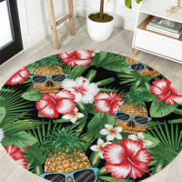 Pineapple Skull Aloha Hawaii Round Carpet Summer Vibes Tropical Seamless Pattern - Polynesian Pride