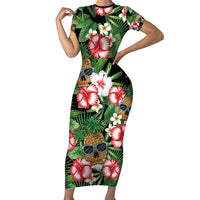 Pineapple Skull Aloha Hawaii Short Sleeve Bodycon Dress Summer Vibes Tropical Seamless Pattern - Polynesian Pride