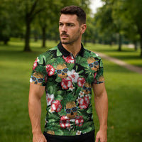 Pineapple Skull Aloha Hawaii Zipper Polo Shirt Summer Vibes Tropical Seamless Pattern - Polynesian Pride