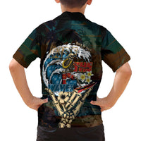 Aloha Hawaii Surfing Skull Family Matching Long Sleeve Bodycon Dress and Hawaiian Shirt Shaka Skeleton Ride The Waves LT14 - Polynesian Pride