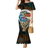 Aloha Hawaii Surfing Skull Family Matching Mermaid Dress and Hawaiian Shirt Shaka Skeleton Ride The Waves LT14 Mom's Dress Black - Polynesian Pride