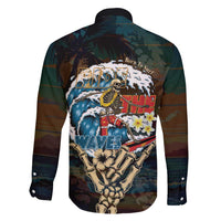 Aloha Hawaii Surfing Skull Family Matching Short Sleeve Bodycon Dress and Hawaiian Shirt Shaka Skeleton Ride The Waves LT14 - Polynesian Pride