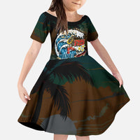 Aloha Hawaii Surfing Skull Kid Short Sleeve Dress Shaka Skeleton Ride The Waves - Polynesian Pride