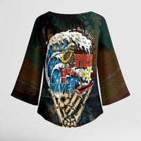 Aloha Hawaii Surfing Skull Kimono Sleeve Blouse Shaka Skeleton Ride The Waves - Polynesian Pride