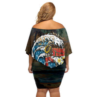 Aloha Hawaii Surfing Skull Off Shoulder Short Dress Shaka Skeleton Ride The Waves - Polynesian Pride