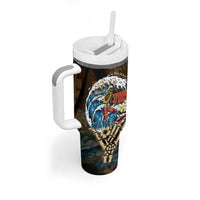 Aloha Hawaii Surfing Skull Tumbler With Handle Shaka Skeleton Ride The Waves - Polynesian Pride