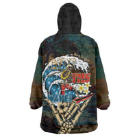 Aloha Hawaii Surfing Skull Wearable Blanket Hoodie Shaka Skeleton Ride The Waves - Polynesian Pride