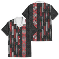 Roimata Toroa Maori Taniko Inspired New Zealand Family Matching Short Sleeve Bodycon Dress and Hawaiian Shirt LT14 Dad's Shirt - Short Sleeve Black - Polynesian Pride