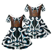 New Zealand Whakairo Family Matching Short Sleeve Bodycon Dress and Hawaiian Shirt Tiki Maori Carving Taniko Motifs LT14 Daughter's Dress Multicolor - Polynesian Pride