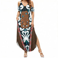 New Zealand Whakairo Summer Maxi Dress Tiki Maori Carving Taniko Motifs LT14 Women Multicolor - Polynesian Pride