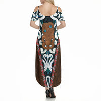 New Zealand Whakairo Summer Maxi Dress Tiki Maori Carving Taniko Motifs LT14 - Polynesian Pride