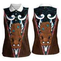 New Zealand Whakairo Women Sleeveless Polo Shirt Tiki Maori Carving Taniko Motifs LT14 - Polynesian Pride