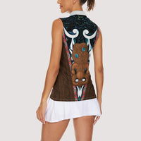 New Zealand Whakairo Women Sleeveless Polo Shirt Tiki Maori Carving Taniko Motifs LT14 - Polynesian Pride
