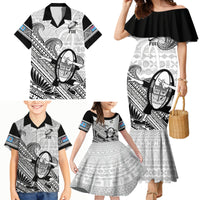 Fiji Tapa Rugby Family Matching Mermaid Dress and Hawaiian Shirt Flying Fijian 2023 World Cup With Dabbing Ball LT14 - Polynesian Pride