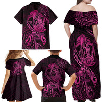 Polynesia Breast Cancer Awareness Family Matching Off Shoulder Long Sleeve Dress and Hawaiian Shirt No One Fights Alone Pink Ribbon With Butterfly LT14 - Polynesian Pride