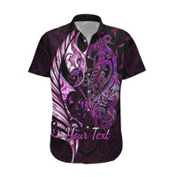 Personalised New Zealand Breast Cancer Hawaiian Shirt Fight Like A Girl Pink Manaia Fern With Paua Shell LT14 Pink - Polynesian Pride