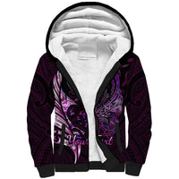 Personalised New Zealand Breast Cancer Sherpa Hoodie Fight Like A Girl Pink Manaia Fern With Paua Shell LT14 Unisex Pink - Polynesian Pride