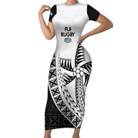 Custom Fiji Rugby Short Sleeve Bodycon Dress Go Champions Fijian Tapa Cloth LT14 Long Dress White - Polynesian Pride