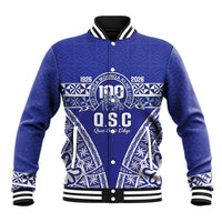 Personalised Queen Salote College Baseball Jacket Kolisi Fefine 100th Anniversary Kupesi Blue - Polynesian Pride