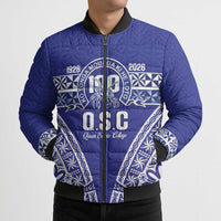 Personalised Queen Salote College Bomber Puffer Jacket Kolisi Fefine 100th Anniversary Kupesi Blue - Polynesian Pride