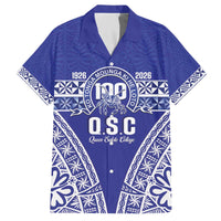 Personalised Queen Salote College Family Matching Off The Shoulder Long Sleeve Dress and Hawaiian Shirt Kolisi Fefine 100th Anniversary Kupesi Blue - Polynesian Pride