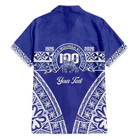 Personalised Queen Salote College Family Matching Off Shoulder Maxi Dress and Hawaiian Shirt Kolisi Fefine 100th Anniversary Kupesi Blue - Polynesian Pride