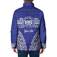 Personalised Queen Salote College Padded Jacket Kolisi Fefine 100th Anniversary Kupesi Blue - Polynesian Pride