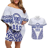 Personalised Queen Salote College Couples Matching Off Shoulder Short Dress and Hawaiian Shirt Kolisi Fefine 100th Anniversary Kupesi White - Polynesian Pride