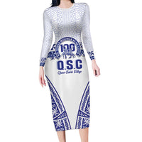 Personalised Queen Salote College Family Matching Long Sleeve Bodycon Dress and Hawaiian Shirt Kolisi Fefine 100th Anniversary Kupesi White - Polynesian Pride